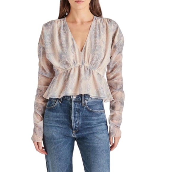 Steve Madden Snake Print Ruffle Peplum Blouse | Size Small | From Revolve - Picture 1 of 4